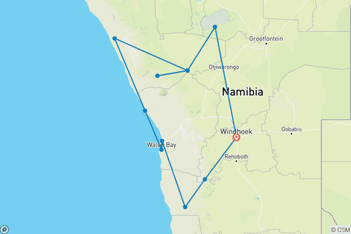 Map of 10-day Safari Tour & Top Attraction Visit in Namibia