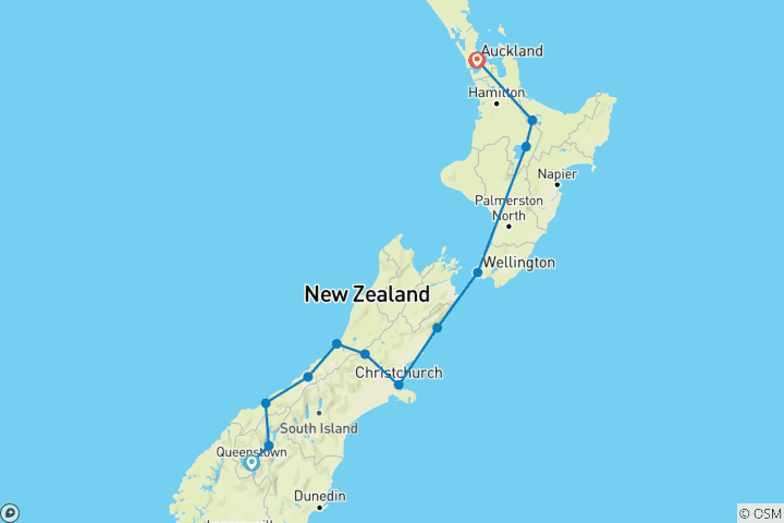 Map of New Zealand Panorama (Northbound, 16 Days)