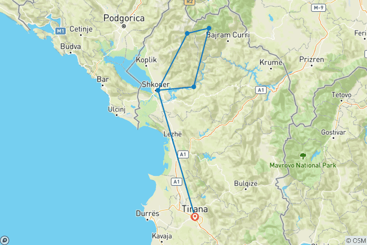 Carte du circuit Visite autoguidée : Theth, Valbona et le lac Koman en 4 jours