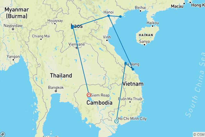 Map of Treasures of Indochina - 15 days