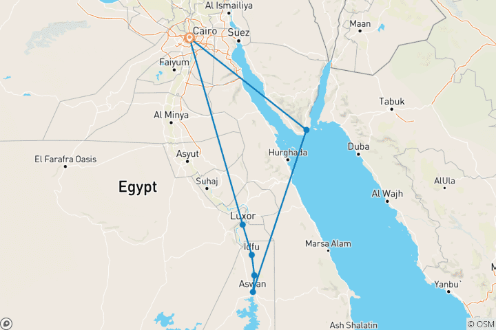 Karte von Luxuriöses Kairo mit Nilkreuzfahrt und Sharm El Sheikh am Roten Meer  12 Tage