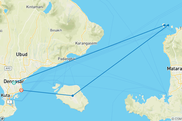 Carte du circuit Découvrez le paradis : expérience de 6 jours sur les îles Gilis et Nusa Penida