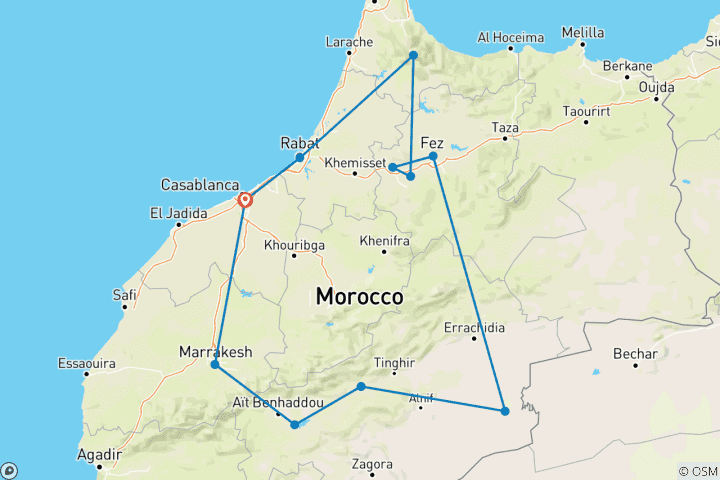 Carte du circuit Circuit dans le désert du Sahara depuis Casablanca 10 jours