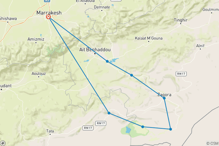 Kaart van Woestijnervaring Marrakech  – Kameeltrekken 4 dagen