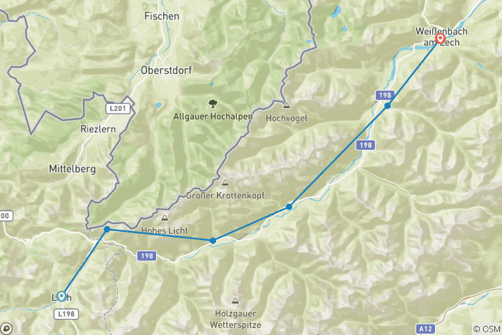 Map of The Lechweg from Formarinsee to Weissenbach 8 Days