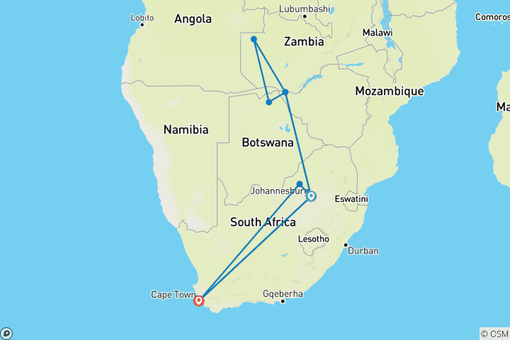 Map of Exploring South Africa, Victoria Falls, and Botswana  (Johannesburg to Cape Town) (2026)