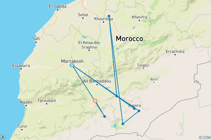 Karte von 3 Tage Marokko Wüste von Marrakesch zu Erg Chigaga Dünen