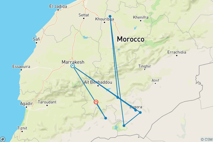 Carte du circuit Circuit 3 jours Maroc Désert de Marrakech aux Dunes de l'Erg Chigaga