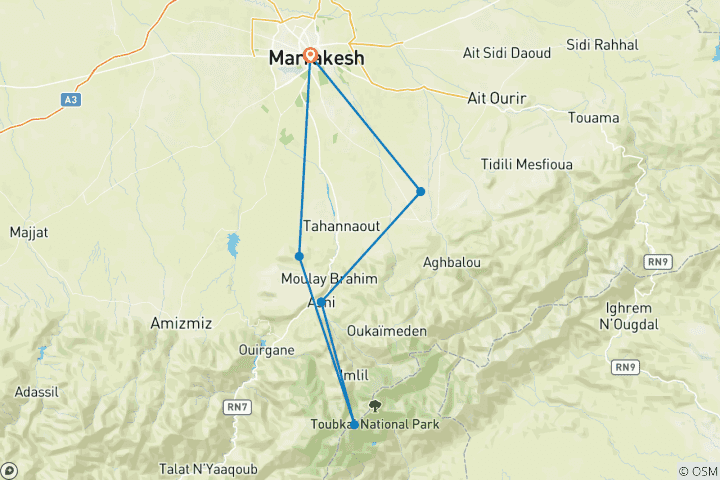 Mapa de Circuito de un día 3 Valles al Atlas