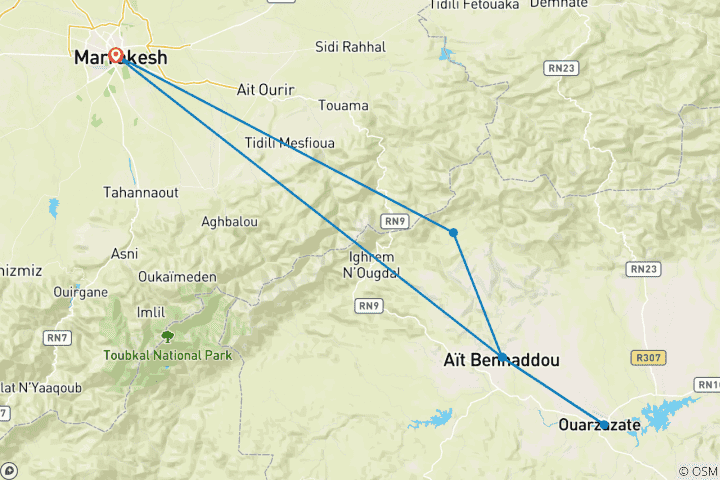 Carte du circuit Marrakech Haut Atlas, Telouet, Ait Ben Haddou