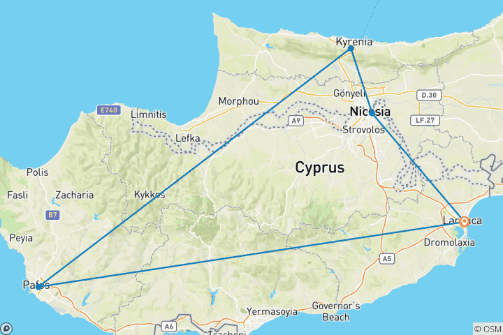 Carte du circuit Circuit privé personnalisé à Chypre, départ quotidien