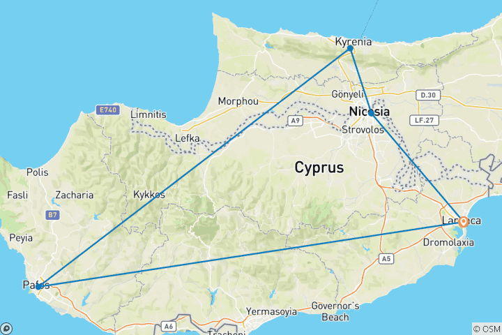 Map of Customized Private Cyprus Highlights Tour, Daily Start