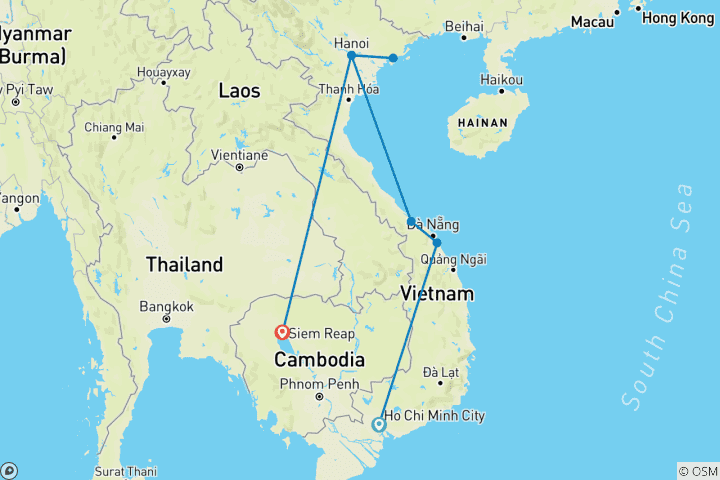 Map of Unveiling Vietnam and Cambodia & Halong Bay Cruise with all meals