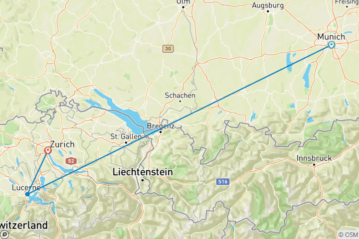 Map of Germany and Switzerland in a week (Covering Munich, Lucerne and Zurich)