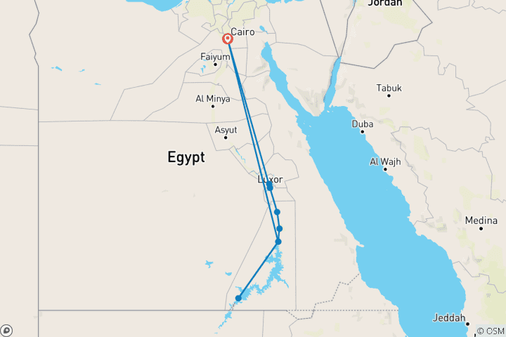 Map of Amazing 8 nights Visit Cairo, Nile Cruise, Abu Simbel & Hot Air Balloon