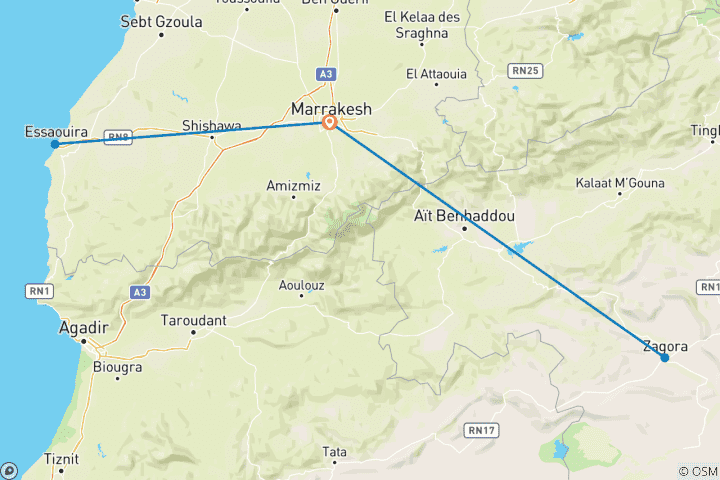 Kaart van Marokko Express Marrakech - 5 Dagen - Privé Rondreis