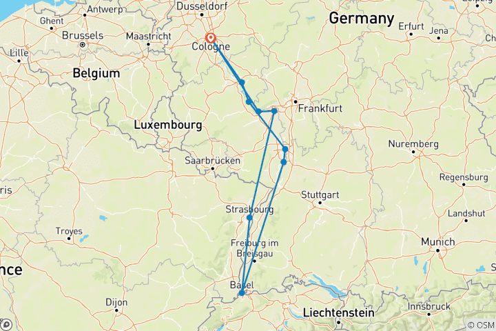 Carte du circuit Croisière de la Saint-Sylvestre sur le Rhin - AMADEUS Imperial (Cologne - Cologne)