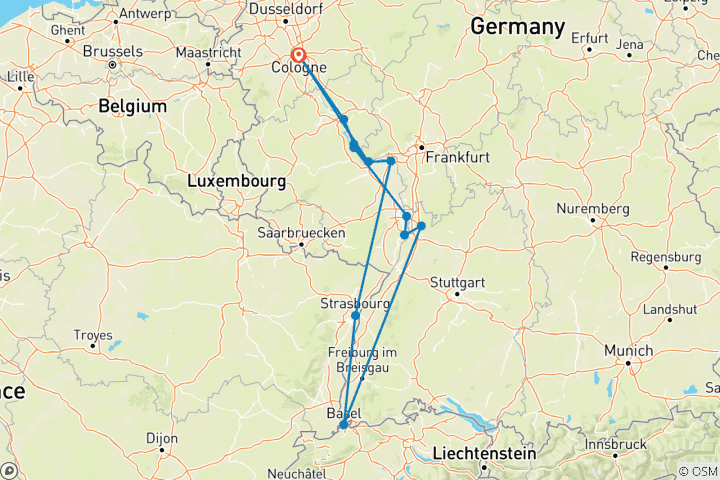 Map of New Year's Eve Cruise on the Rhine - AMADEUS Star (Cologne - Cologne) (13 destinations)