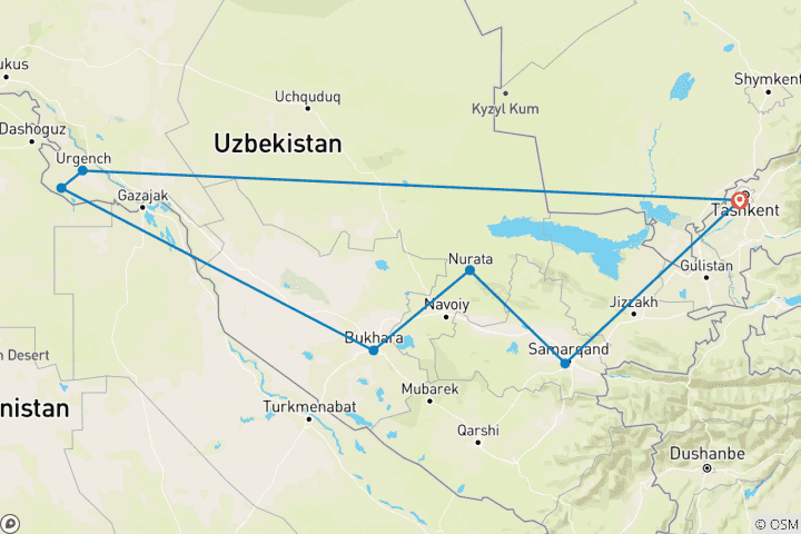 Map of Uzbekistan Cultural Tour - 10 Days