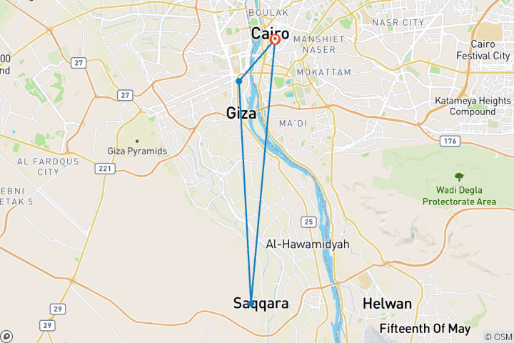 Mapa de Circuito privado de un día: las grandes pirámides de Guiza, la Esfinge y Saqqara en 1 día