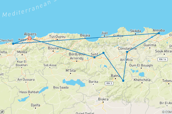 Map of Customized 8 Days Algeria Highlights Tour, Daily Start & Private Car