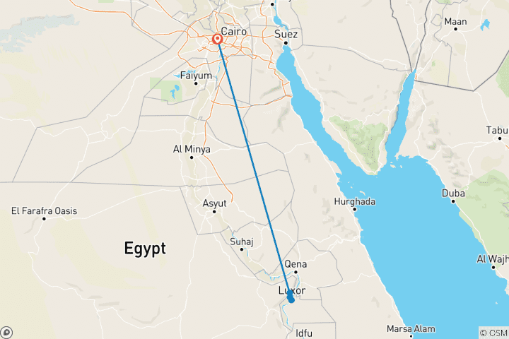 Map of Breathtaking 2-Day Luxor Adventure: Felucca Ride and Hot Air Balloon by Plane from Cairo