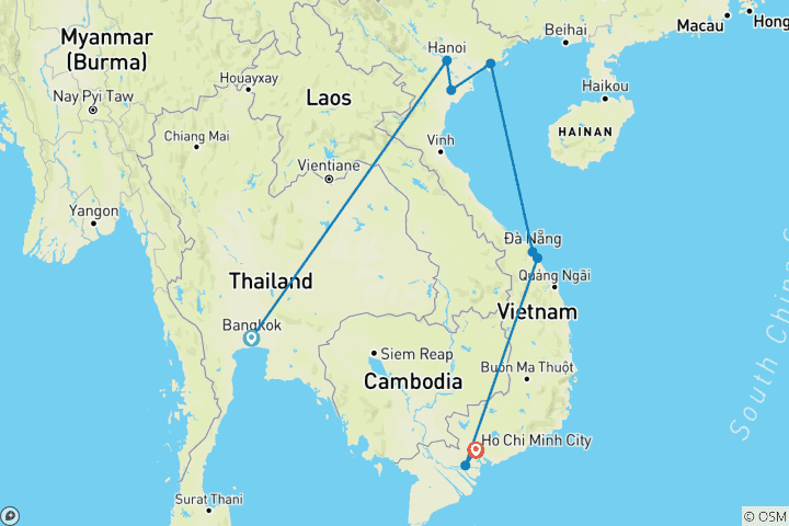 Carte du circuit Essence de la Thaïlande et du Vietnam en 12 jours