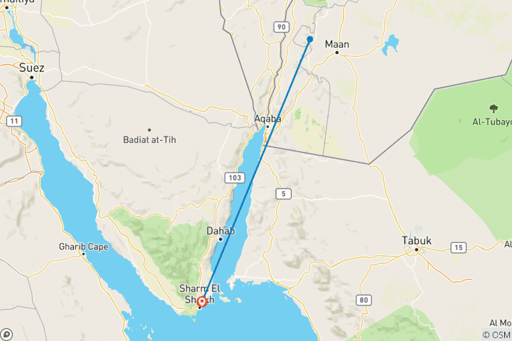 Carte du circuit Circuit impressionnant de 1 jour à Pétra au départ de Sharm El-Sheikh