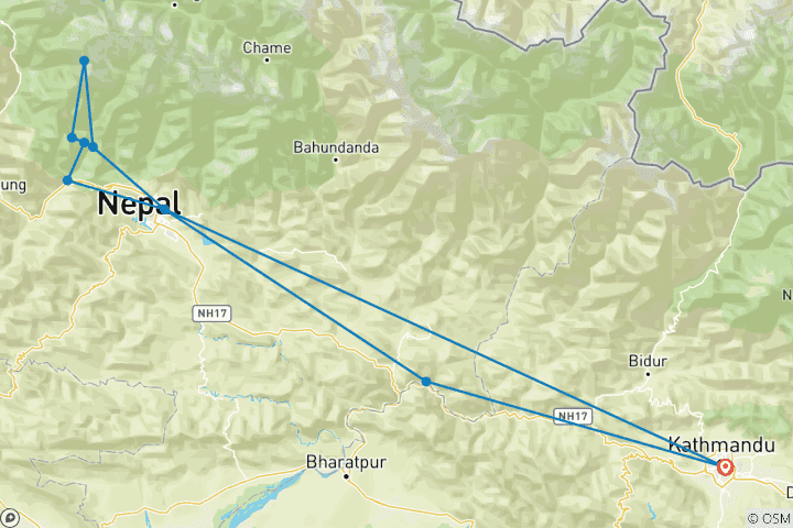 Carte du circuit Aventure au Népal : où le bonheur des sommets rencontre celui de Bouddha