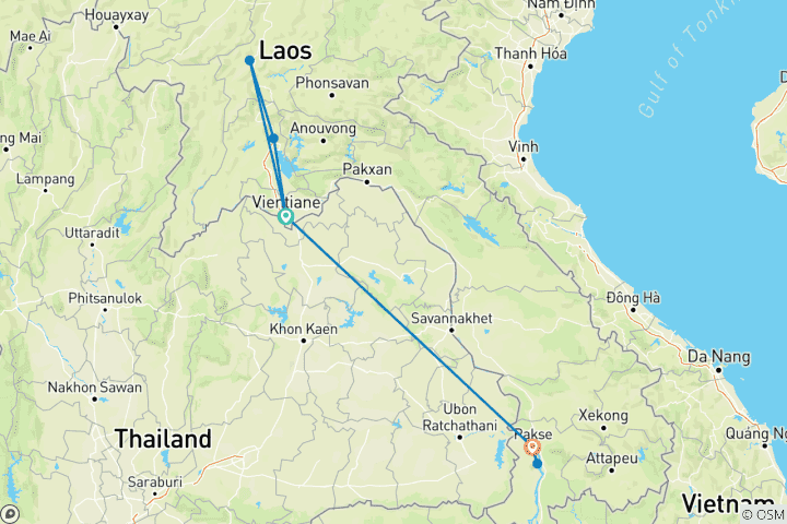 Mapa de Laos Bucketlist: Senderismo por la naturaleza y joyas ocultas (from Vientiane to Pakse)