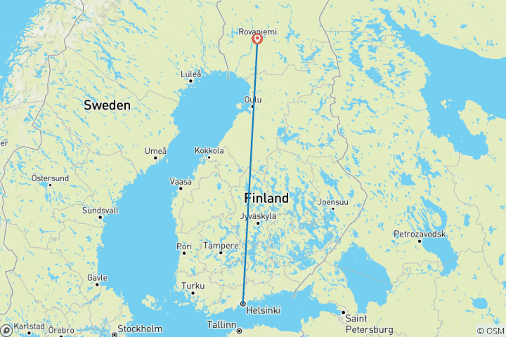 Map of Finland in 5 days - Covering Helsinki and Rovaniemi