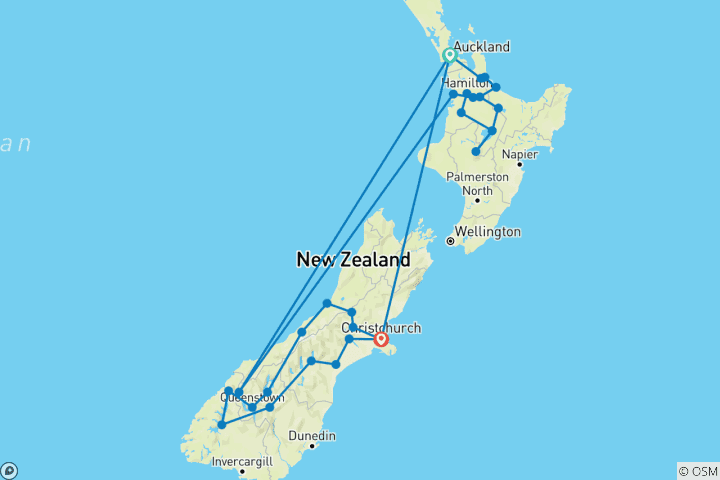 Carte du circuit Faits marquants de la Nouvelle-Zélande