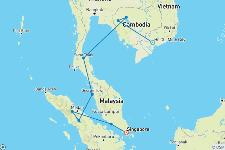 Mapa de De Ciudad Ho Chi Minh a Singapur (44 días) Sureste