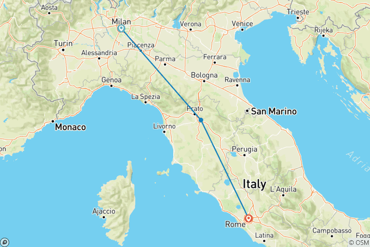 Map of Best of Italy in a Week  (Milan, Florence, Rome)