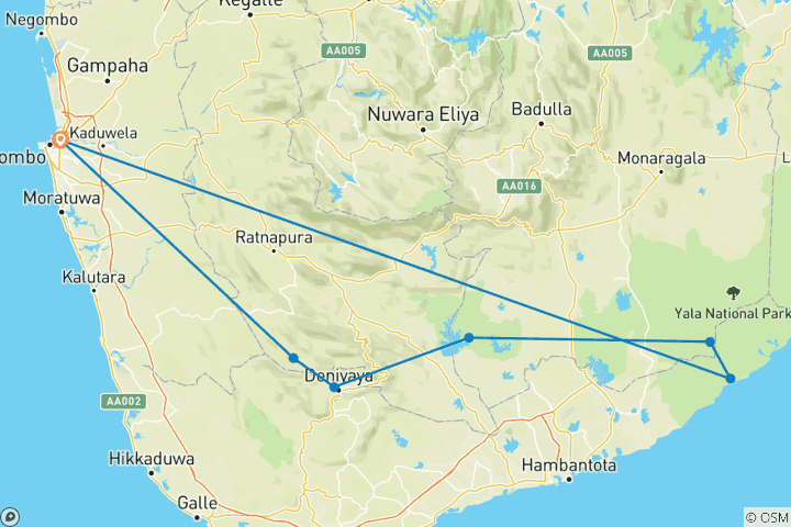 Map of Sri Lanka Wildlife Photography Tour