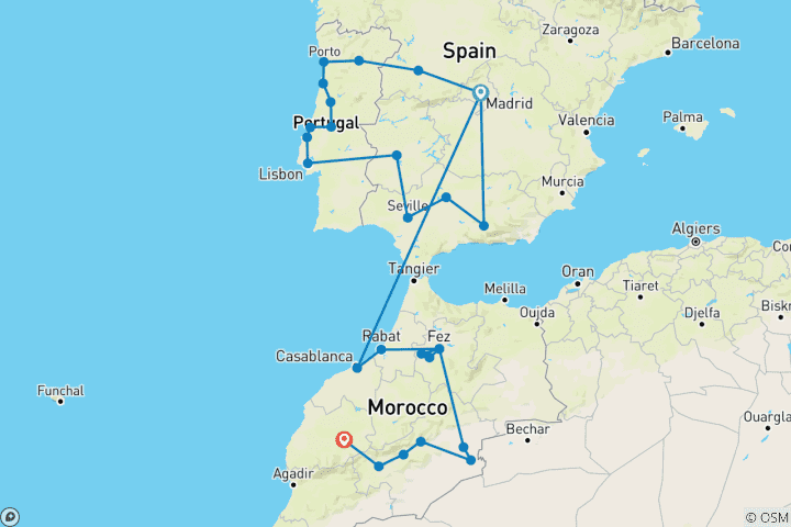 Map of Spain, Portugal & Morocco Explorer - 22 Days (Small Group)