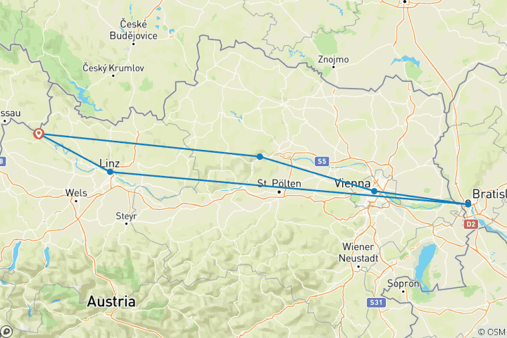 Carte du circuit Courte croisière sur le Danube Villes & Nature 2024