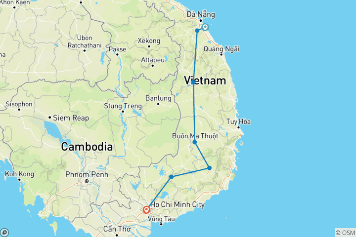 Carte du circuit Circuit moto aventure au Vietnam de 7 jours, de Da Nang à Saigon