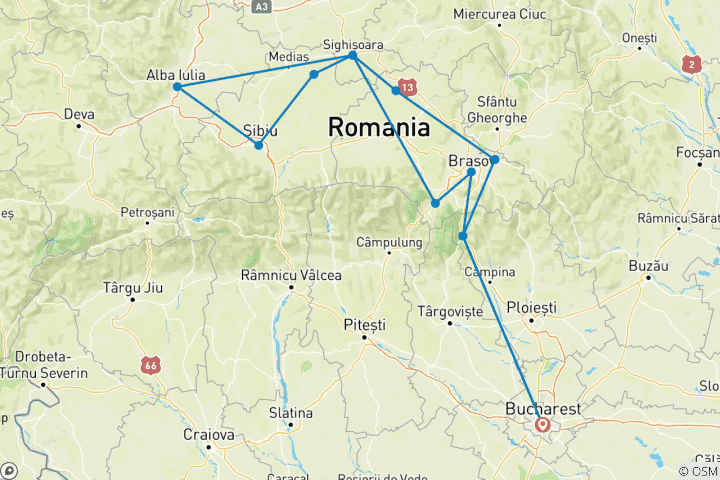 Map of Private 3 Days UNESCO Tour of Transylvania from Bucharest