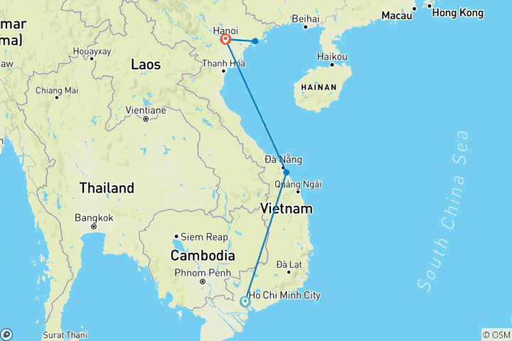 Map of Vietnam's Marvels : Saigon, Hoi An & Hanoi W/5 Star Halong Bay Cruise