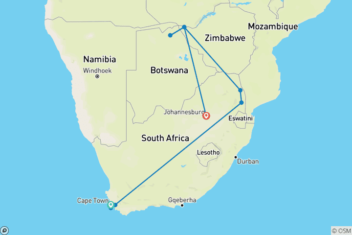 Carte du circuit Le Cap, Kruger et les chutes Victoria