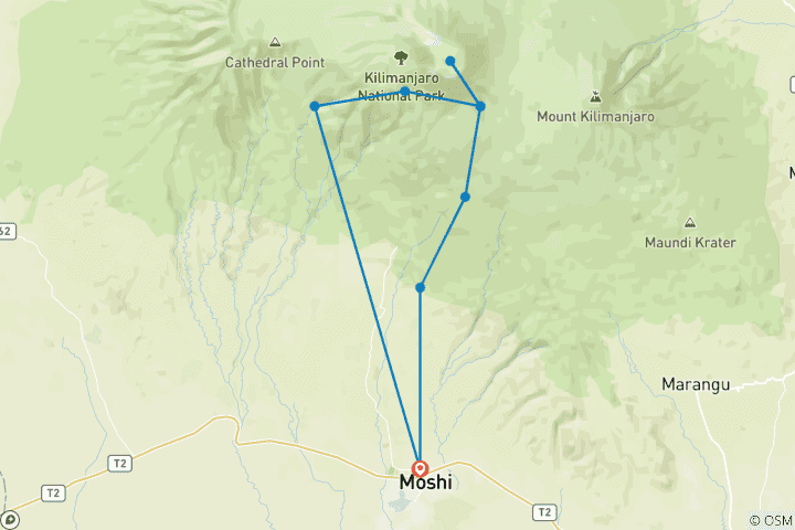 Karte von Kilimandscharo Besteigung über die Machame Route 6 Tage