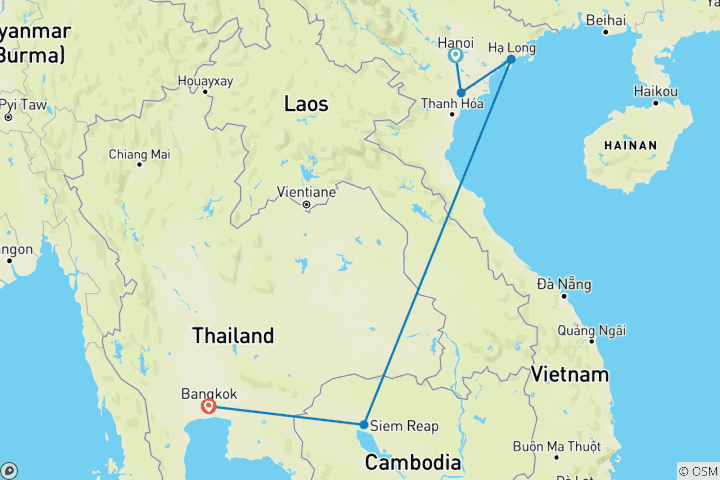 Carte du circuit Mystérieux Vietnam - Cambodge - Thaïlande - circuit de 11 jours