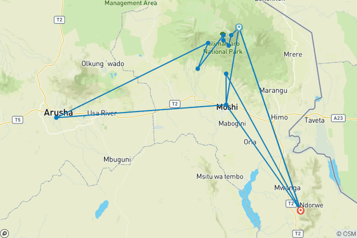 Map of 9 Days Mount Kilimanjaro Climbing - Machame Route