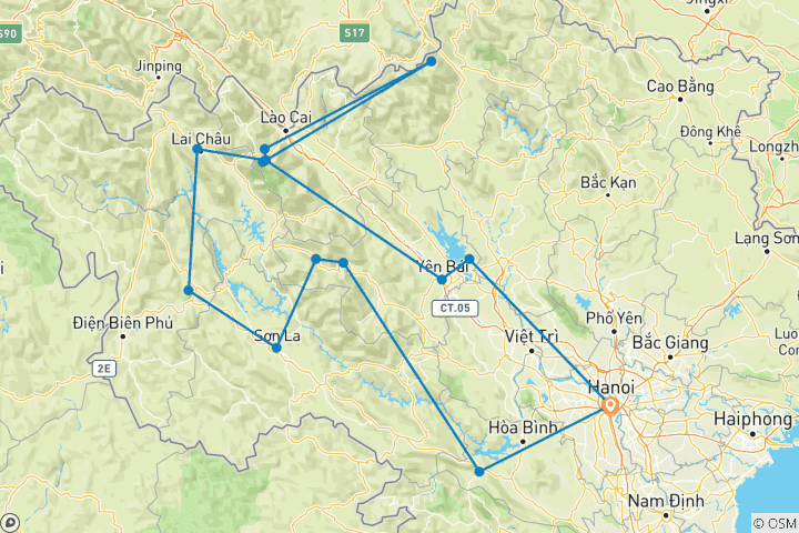 Mapa de Impresionante ruta en moto por el noroeste de Vietnam pasando por Mai Chau, Mu Cang Chai, Ngoc Chien y Sapa - 10 días