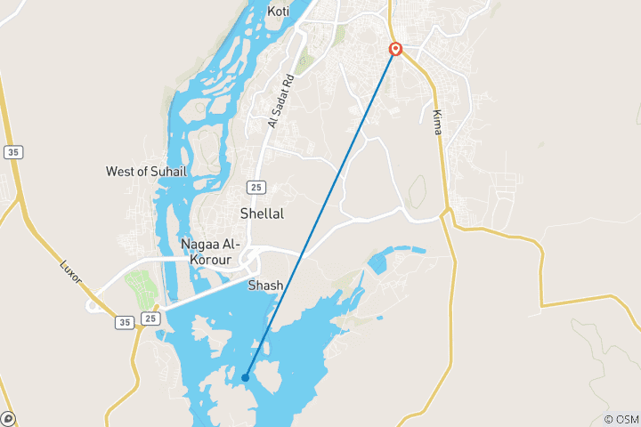 Mapa de Excursión Privada a Asuán: Templo de Philae, Gran Presa de Asuán y Obelisco Inacabado