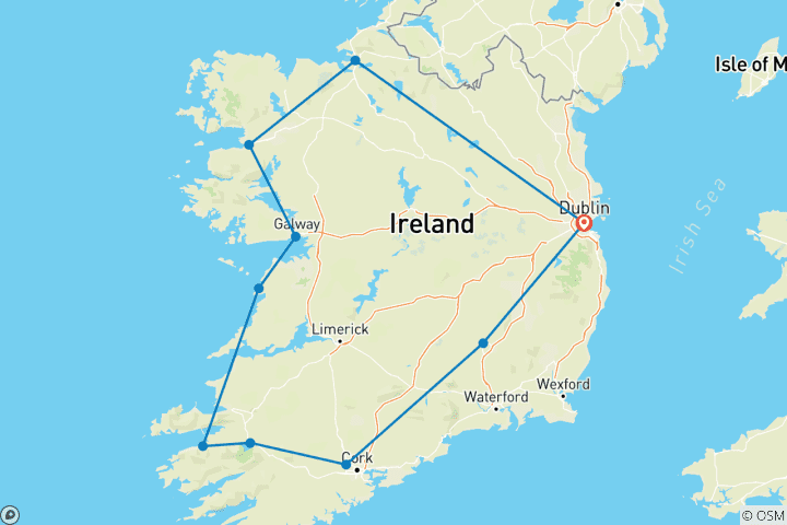 Karte von Das landschaftlich reizvolle Irland 10 Tage