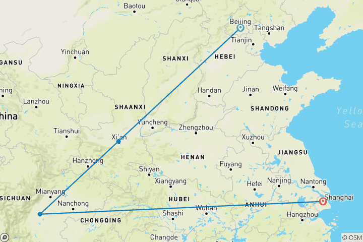 Carte du circuit Découvrir l'essence de la Chine : De la Cité interdite aux sanctuaires de pandas (sur mesure)