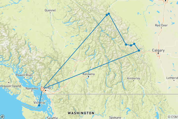 Carte du circuit Circuit de 7 jours dans l'Ouest canadien : Vancouver et les Rocheuses avec VIA Railway | Départ de Vancouver