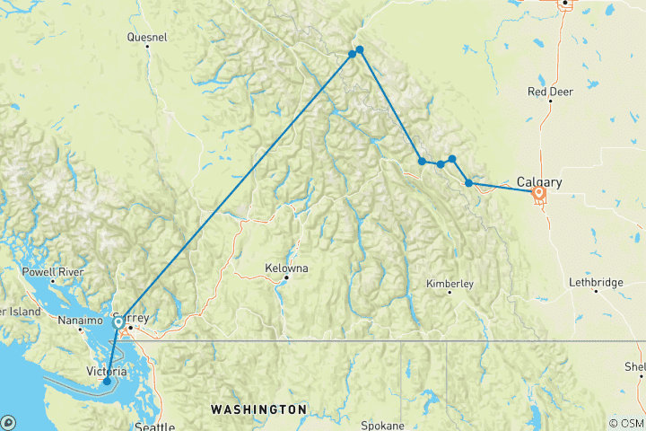 Map of 7-Day West Canada Tour: Vancouver & Rockies with VIA Railway | Departure from Vancouver